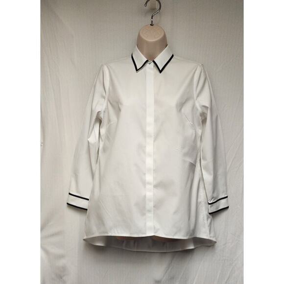 Chico's White/Black Button Up No Iron Contrast Trim Tunic Blouse Size US 4-6P - Picture 5 of 10